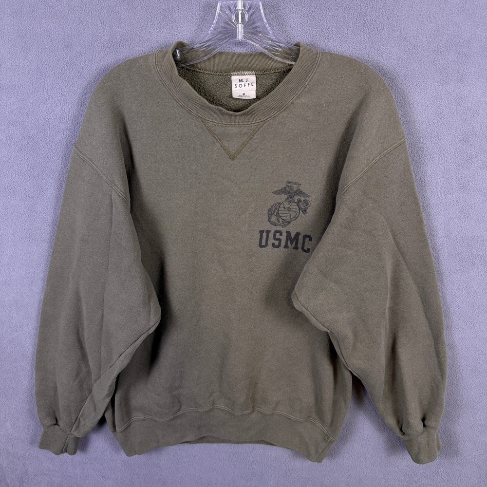 VTG MJ Soffe USMC Sweatshirt Mens Medium Olive Green Military Crewneck Made USA